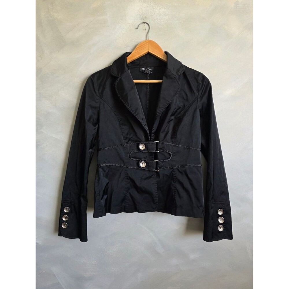 Black Silver Military Steampunk Cyber Grunge Jacket Blazer Sz L